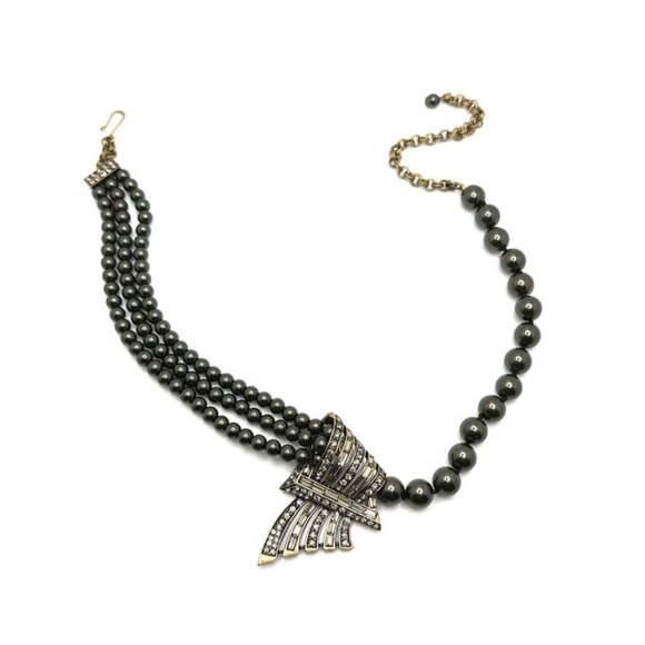 Heidi Daus Tahitian Pearl Gray Swarovski Crystal Adjustable Necklace 17"